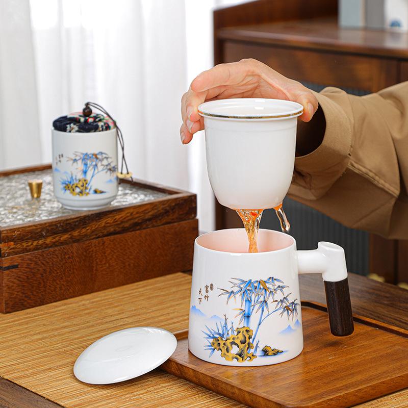 Ceramic mug office tea cup tea separation white porcelain large-capacity teapot gift box gift belt filter