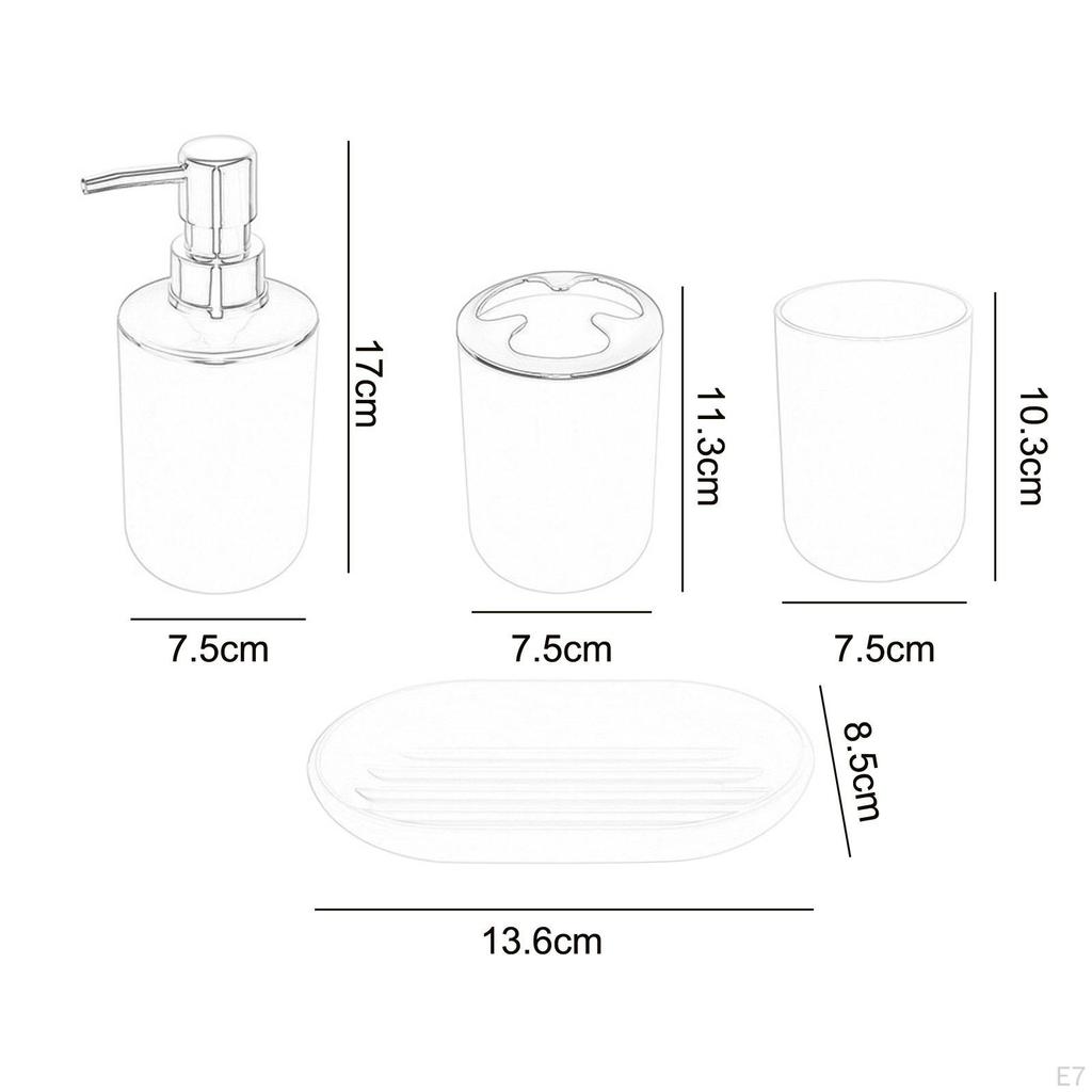 Bathroom Accessories 4 Piece Set, Housewarming Gift, Decor, Mouthwash Cup, Toothbrush