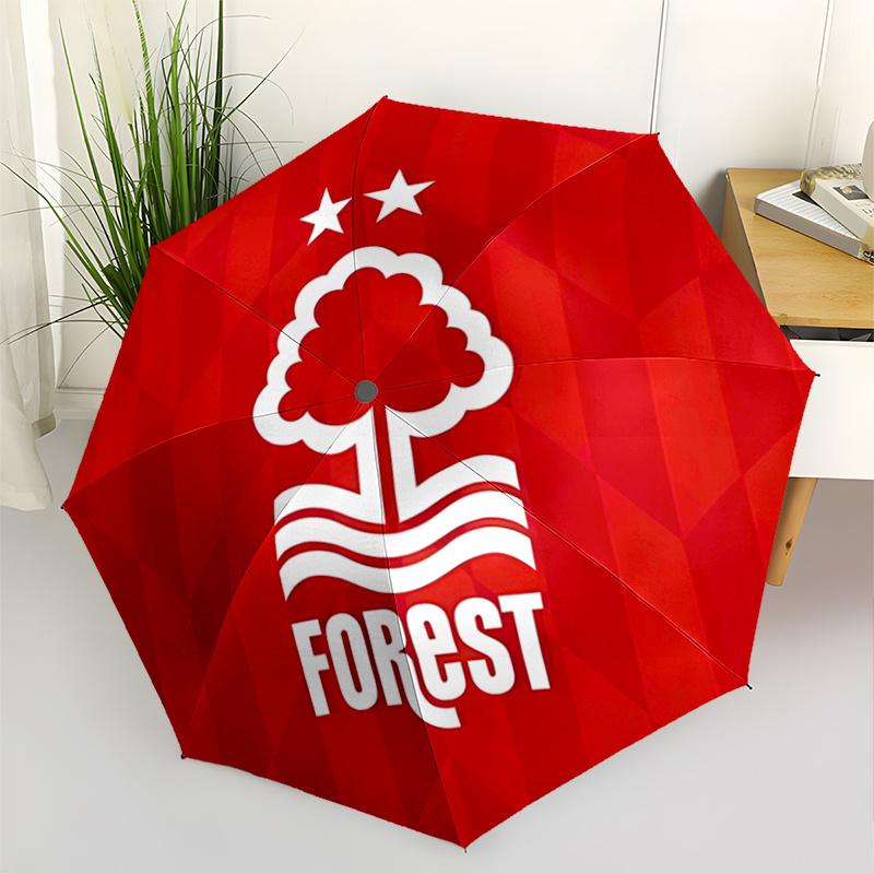 Nottingham Forest Logo Automatic Design Umbrella 8Bone Structureautomatic Closing Buttondurable Portable And Foldable Great For Outdoors And Daily