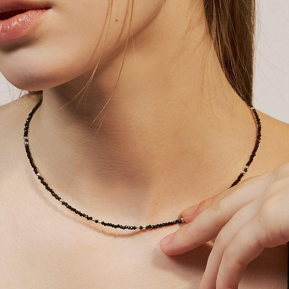 Black Crystal Silver Ball Necklace