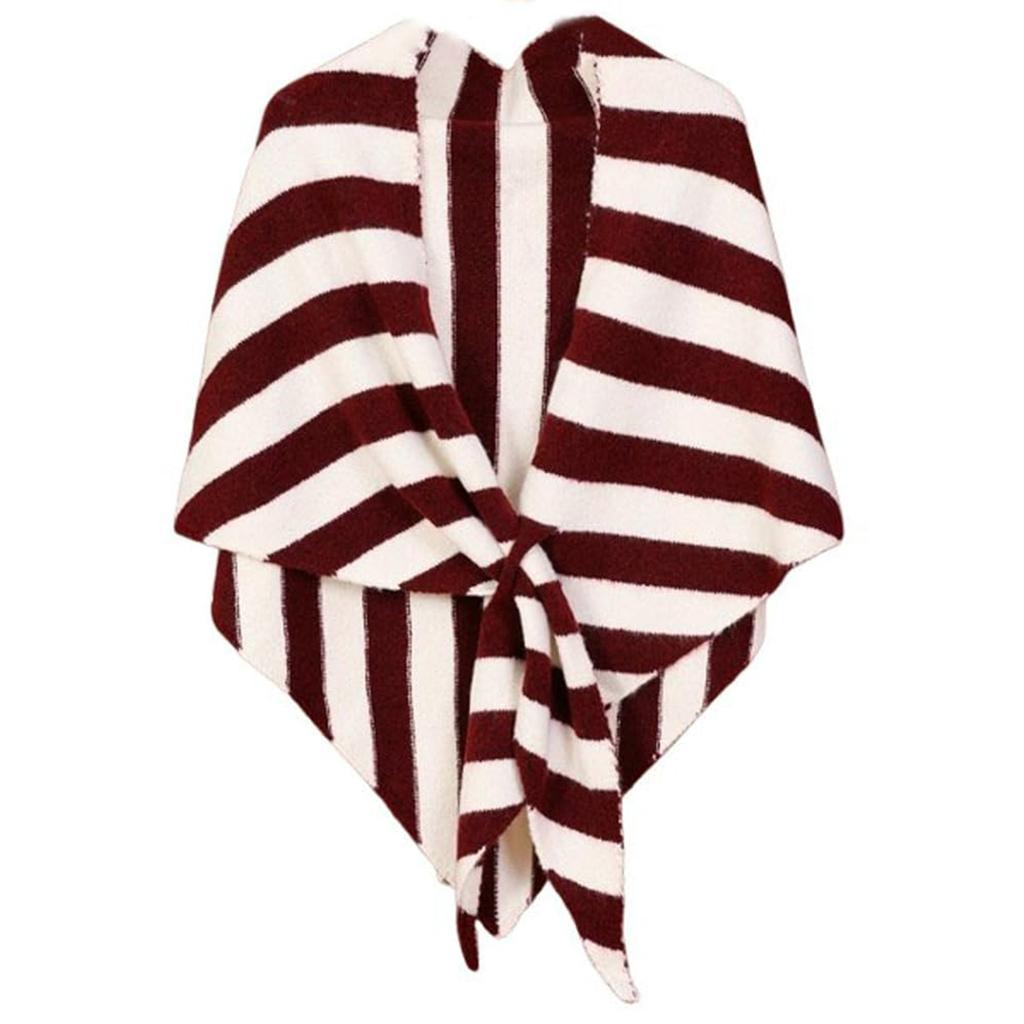Women's Fashionable Striped Print Knitted Shawl Wool Open Collar Shoulder Top Shawl Scarf