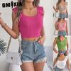 Spring Summer Solid Color Square Neck Black Ear-trimmed Sleeveless Knitted Sweater Crop Top Women's Clothing