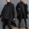 Plus Size Women Irregular Casual Black Turtleneck Hoodie Loose Autumn Winter Long Sleeve Tops Oversized Sweatshirt