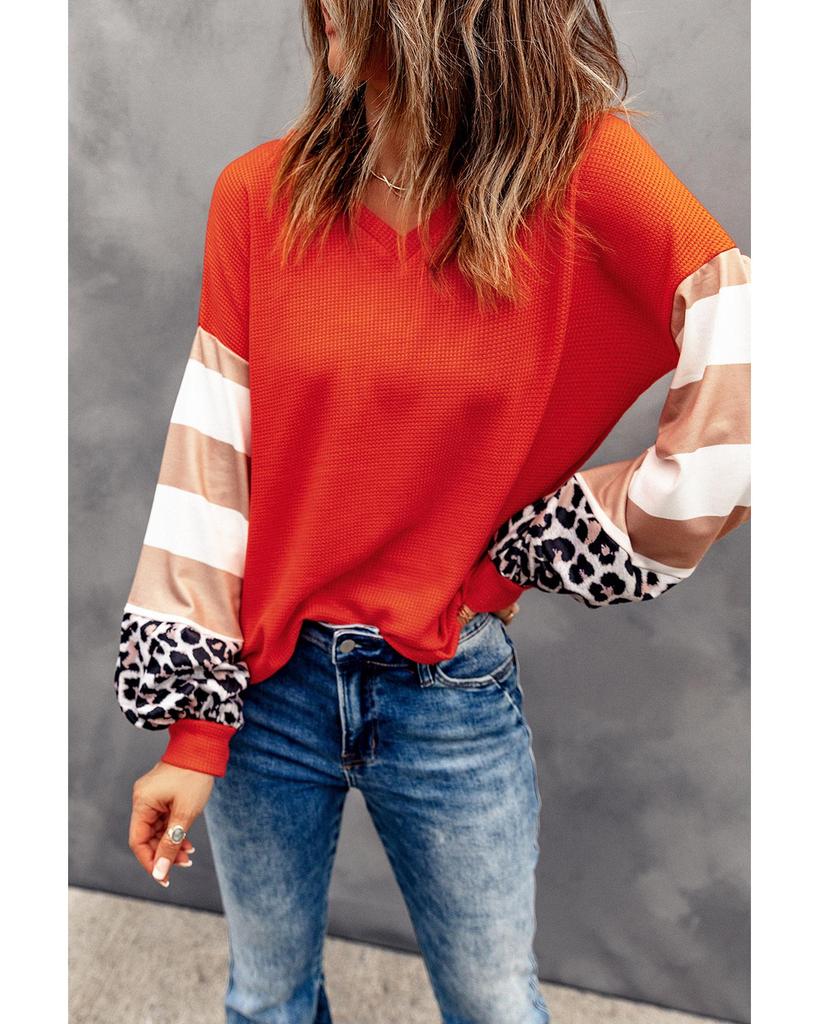 Azura Exchange Топ с леопардовыми полосками и рукавами-фонариками