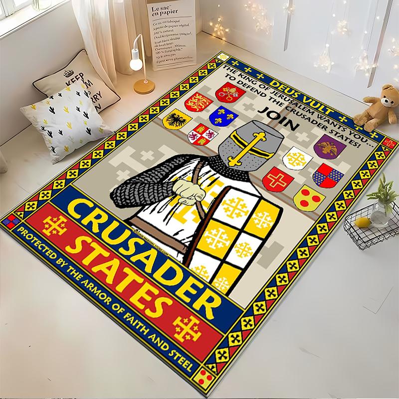 "Crusader Knight Design, Medieval Helm & Shield Non-slip rug suitable for living room and bedroom sofas"