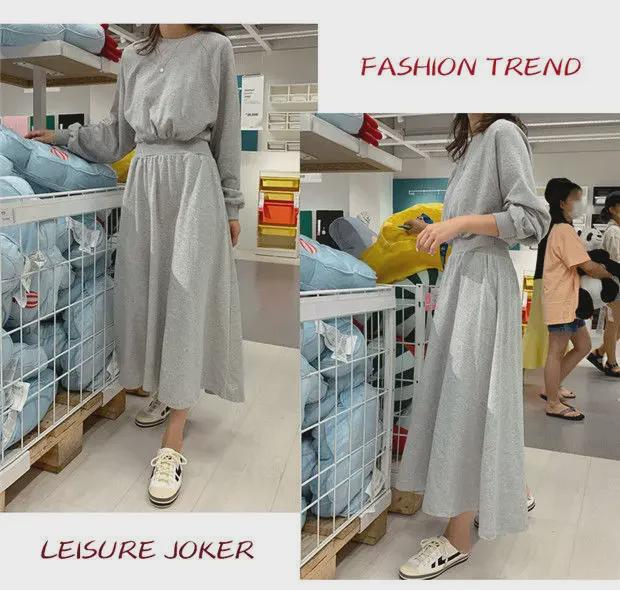 Korean Style Autumn/Winter Long Sleeve Waisted Sweater Dress for Women - Trendy Round Neck Design