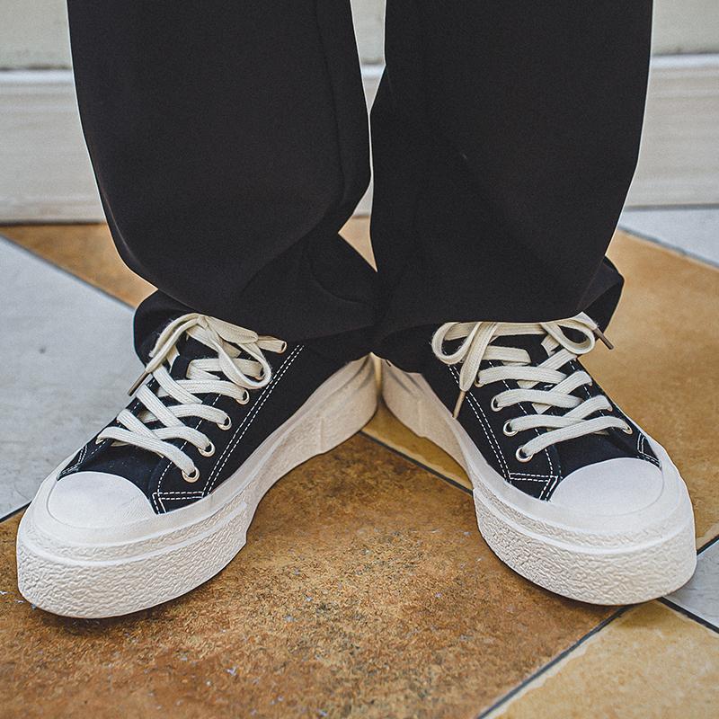 Модные новые мужские парусиновые туфли на толстой подошве, классические и универсальные, черного цвета, для прогулок по улице, для повседневной молодежной вечеринки