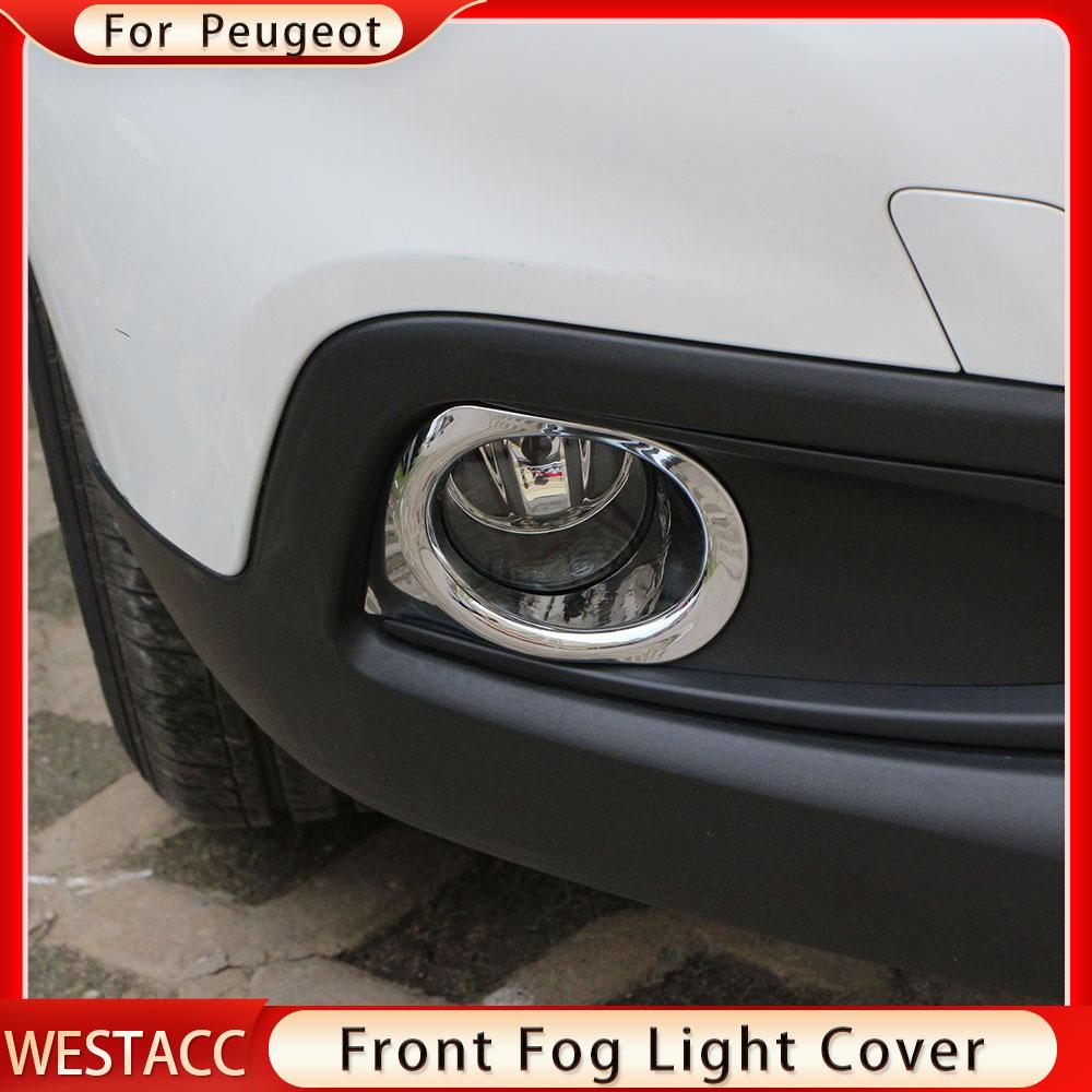 2Pcs/set ABS Chrome Car Front Fog Light Lamp Frame Cover Trim Decoration Sticker for Peugeot 2008 2014 -