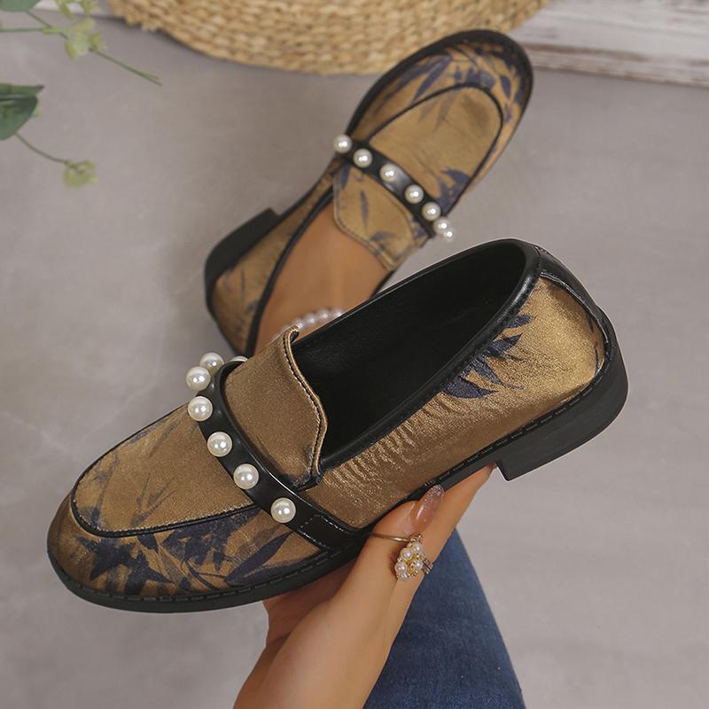 Большие размеры, жемчужный декор, плоские туфли для женщин 2025 года, модные весенние лоферы с принтом, женские легкие удобные туфли для офиса 43