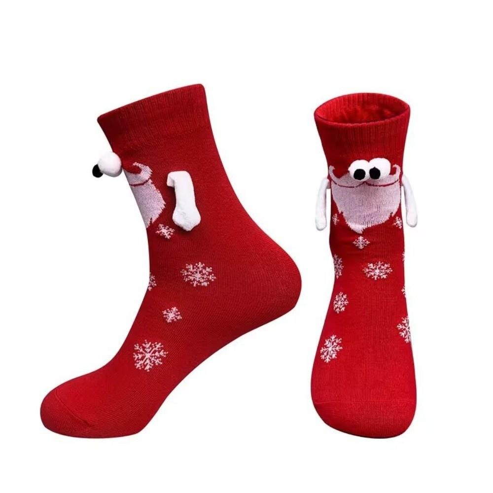 Cartoon Funny Xmas Sock Warm Mid-calf Socks Gifts Magnetic Holding Hands Socks For Women Men