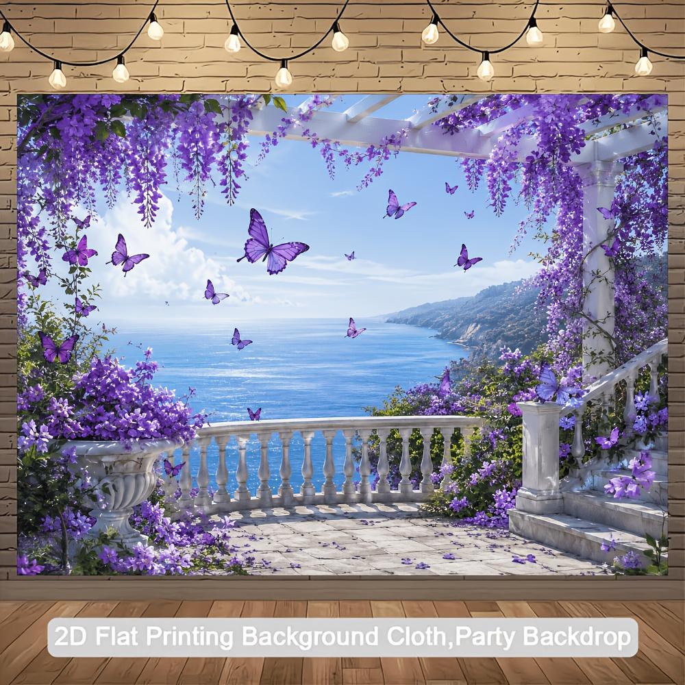 1 шт. Фиолетовая Цветочная Лоза Бабочка Океан Балкон Украшение Фон Цветочные Задники Украшения Для Фотостудии Стенда Вечеринки
