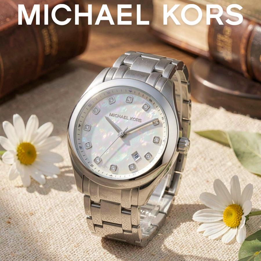Michael Kors Классические женские кварцевые часы Белый перламутр (перламутр) Циферблат Ремешок из нержавеющей стали 40 мм MK5325