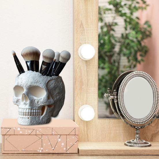 Подставка для кистей для макияжа в форме черепа, большой вместимости, контейнер для кистей для макияжа, прочная смола