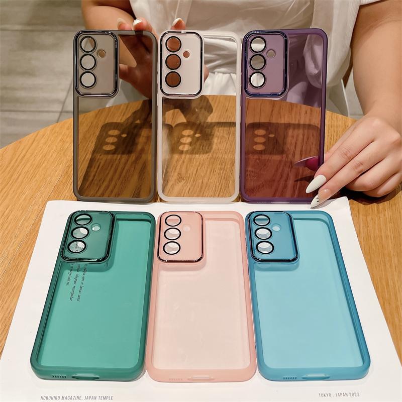 Прозрачный силиконовый чехол для Samsung Galaxy A55 A35 A16 A06 A54 A36 A25 A24 A23 A53 A52 A13 A14 A12 M33 M55 M15 M34 со стеклянной защитной пленкой для объектива