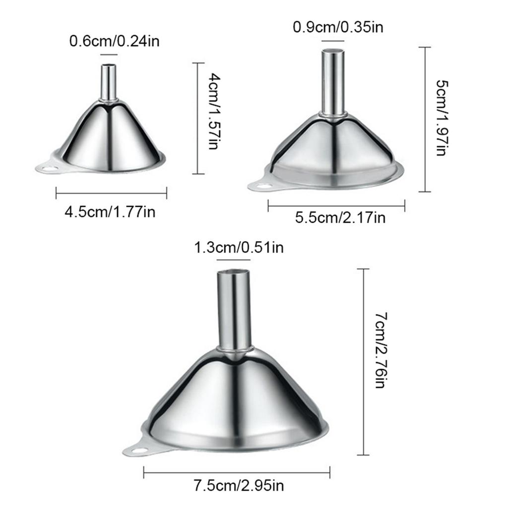 Набор из 3 штук кухонных воронок из нержавеющей стали, пищевой металл, маленькие воронки, инструмент для розлива масла для наполнения бутылок, долговечный