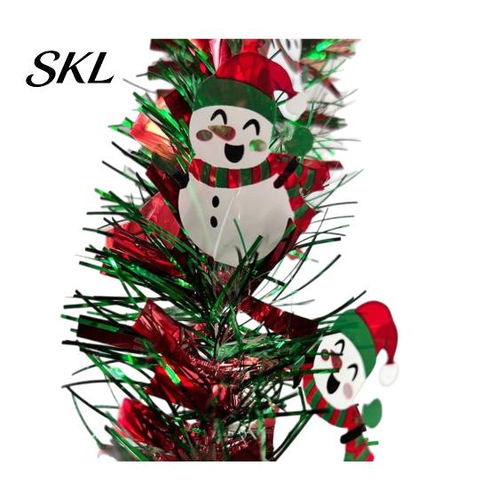 Santa Claus Snowflake Door Hangers 78.7 Inch Green Red Christmas Tinsel Garland, Metallic Twist Hanging Holiday Party Ornaments Garland with