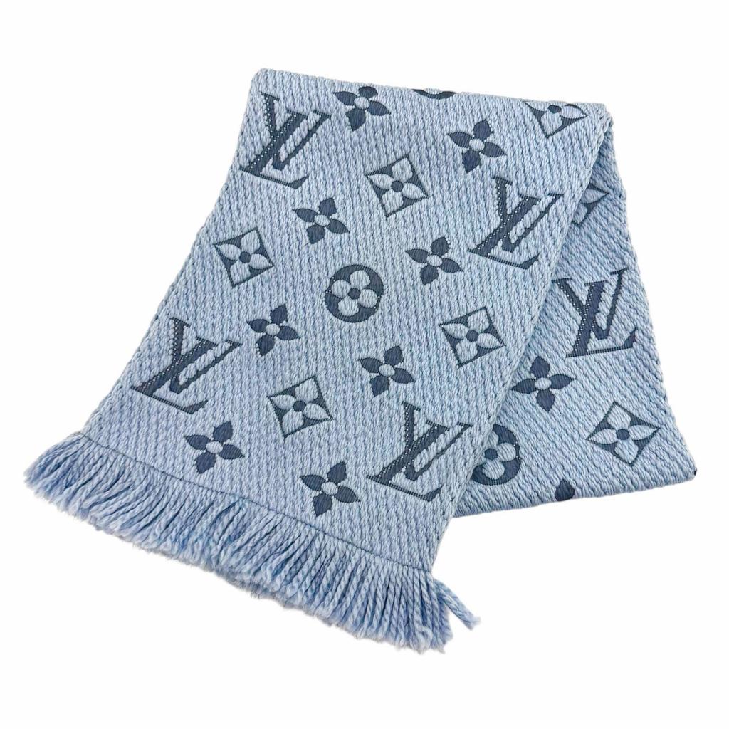 Great LOUIS VUITTON Scarf Escalp Logo Mania LV logo with fringe wool M75702 Used