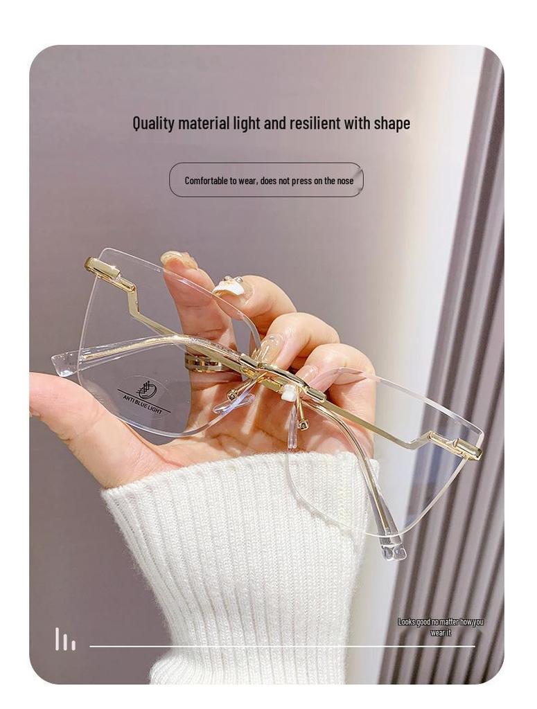 Женские очки премиум-класса с золотой безободковой оправой: Макияж без макияжа, Креативное украшение, Интернет-стиль