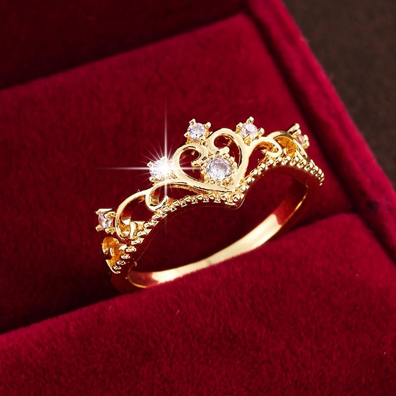 Элегантное золотое кольцо-корона для женщин со сверкающими кубическими циркониями, сложный дизайн, идеально подходит для повседневной одежды или в качестве подарка