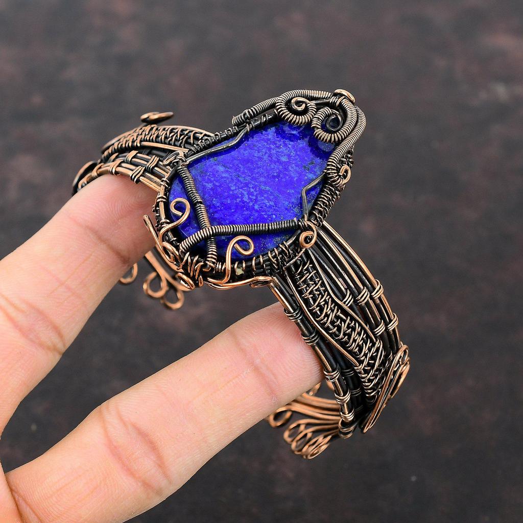 Браслет из лазурита, медная проволока, обернутая драгоценными камнями, регулируемый браслет-манжета, медные украшения, ручная работа, проволочная обертка, подарок для мамы