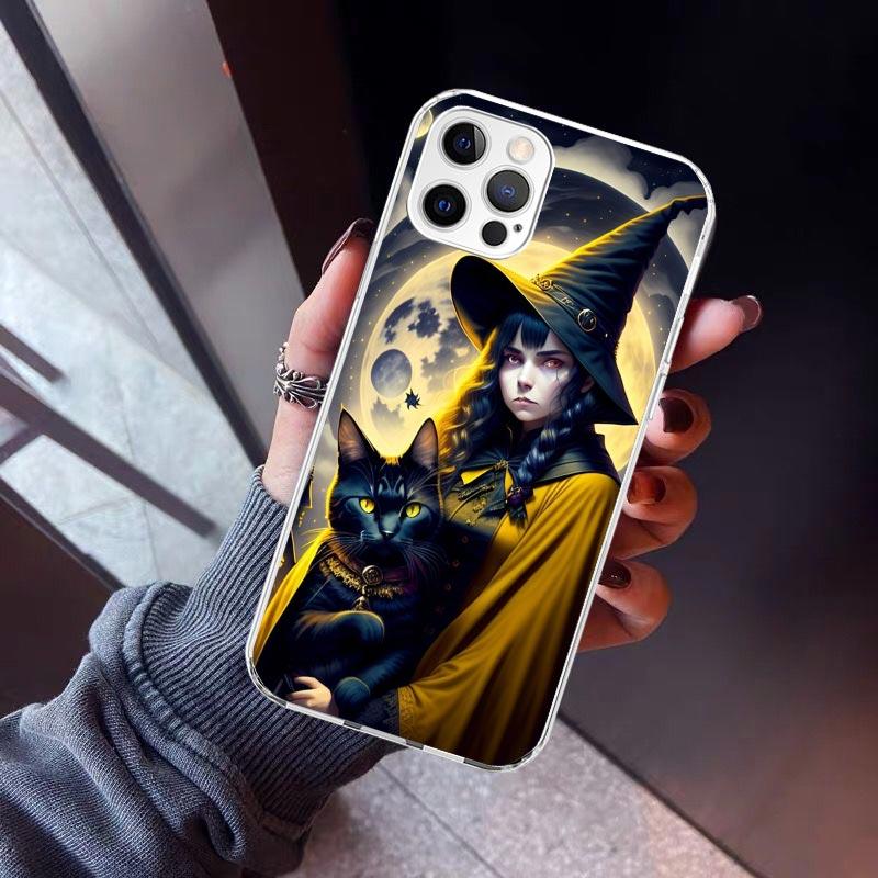 Black Kitten Halloween Pumpkin Phone Case For iPhone 17 Air 11 13 Mini 14 15 Plus 16 12 Pro Max 16E SE 7 8 Pattern Soft TPU Back