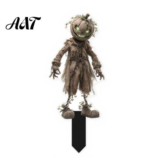 Decorative Garden Signs Halloween Scarecrow Stake, 2D Flat Creepy Zombie Ornament, Spooky Doll Black Ground Stakes Decoration, Scary Yard Art Sign for