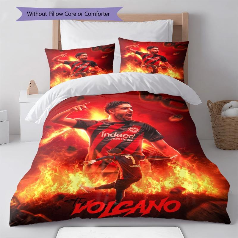 Volcano Football Player Flame Red Poster Print 3 Pieces Duvet Cover Set Soccer Star Bedding Bedroom Home Decor Without Pillow Core Comforter