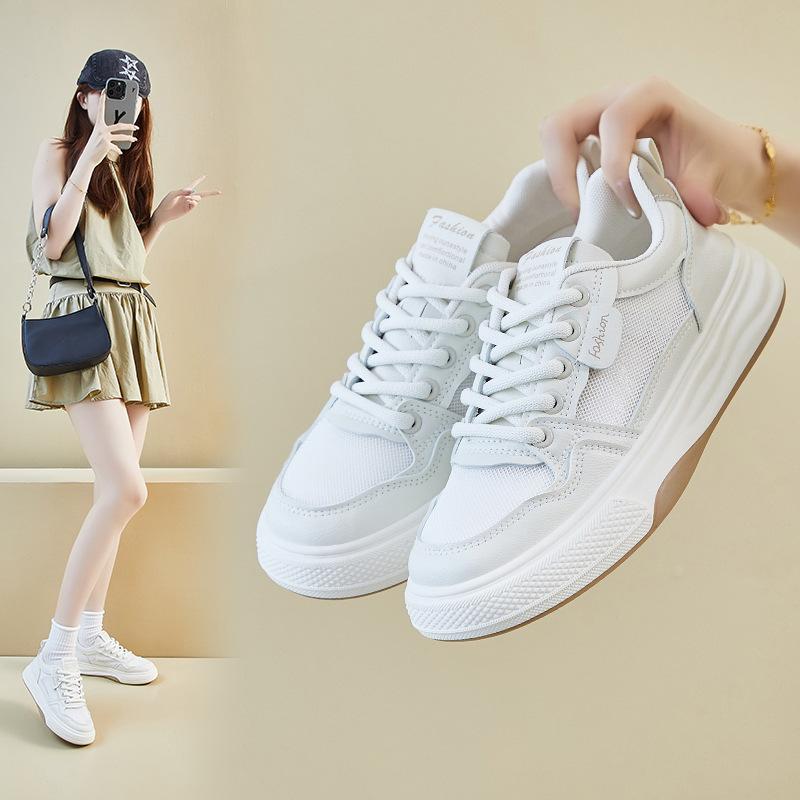New Summer White Shoes for Female Students' Thick Sole Elevated Mesh Breathable Casual Shoes