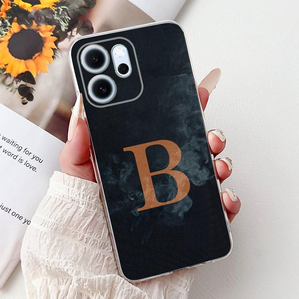 For Oppo Reno 14F CPH2743 Case For Oppo Reno14 F Cover Transparent Luxury A-Z Letters Fashion Flowers Crown Soft Bumper Casing