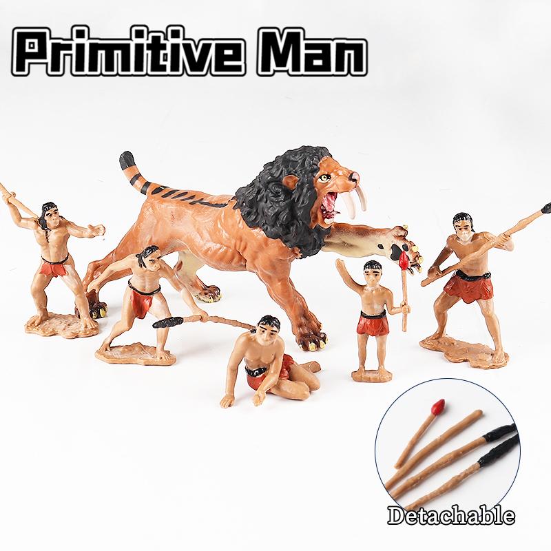 Oenux Доисторические люди Сцена жизни Эволюция человека Дикий саблезубый тигр Мамонт Модель животного Коллекция фигурок Игрушка