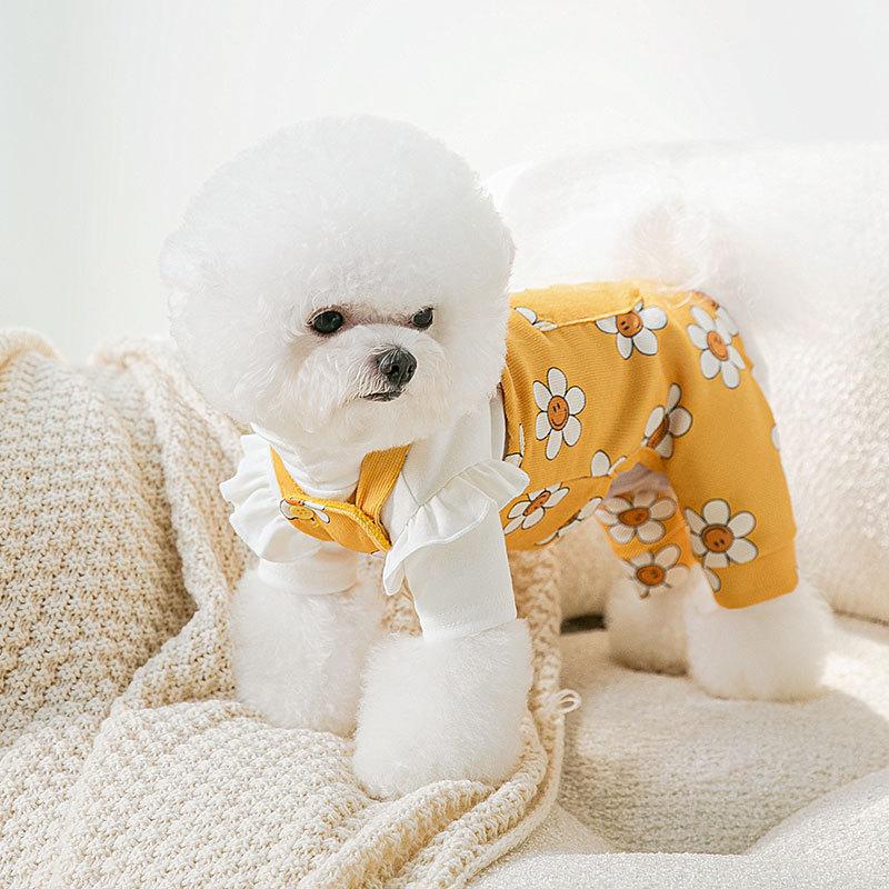 New Sunflower Overalls Autumn and Winter Puppy Clothes Kitten Four-legged Clothes In The Small Dog Pet Clothing