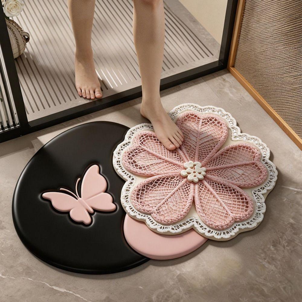 Absorbent Surface 3D Floral Butterfly Carpet Shower Mat For Living Room Tea Table Bedside