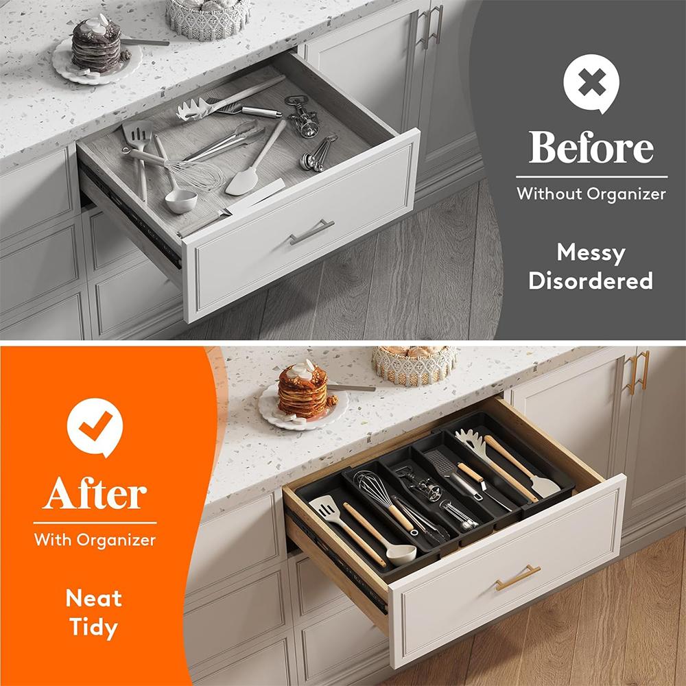 LMETJMA Расширяемый органайзер для кухонных принадлежностей Лоток для столовых приборов Серебряные приборы Держатель для столовых приборов Разделитель для хранения кухонных принадлежностей JT304