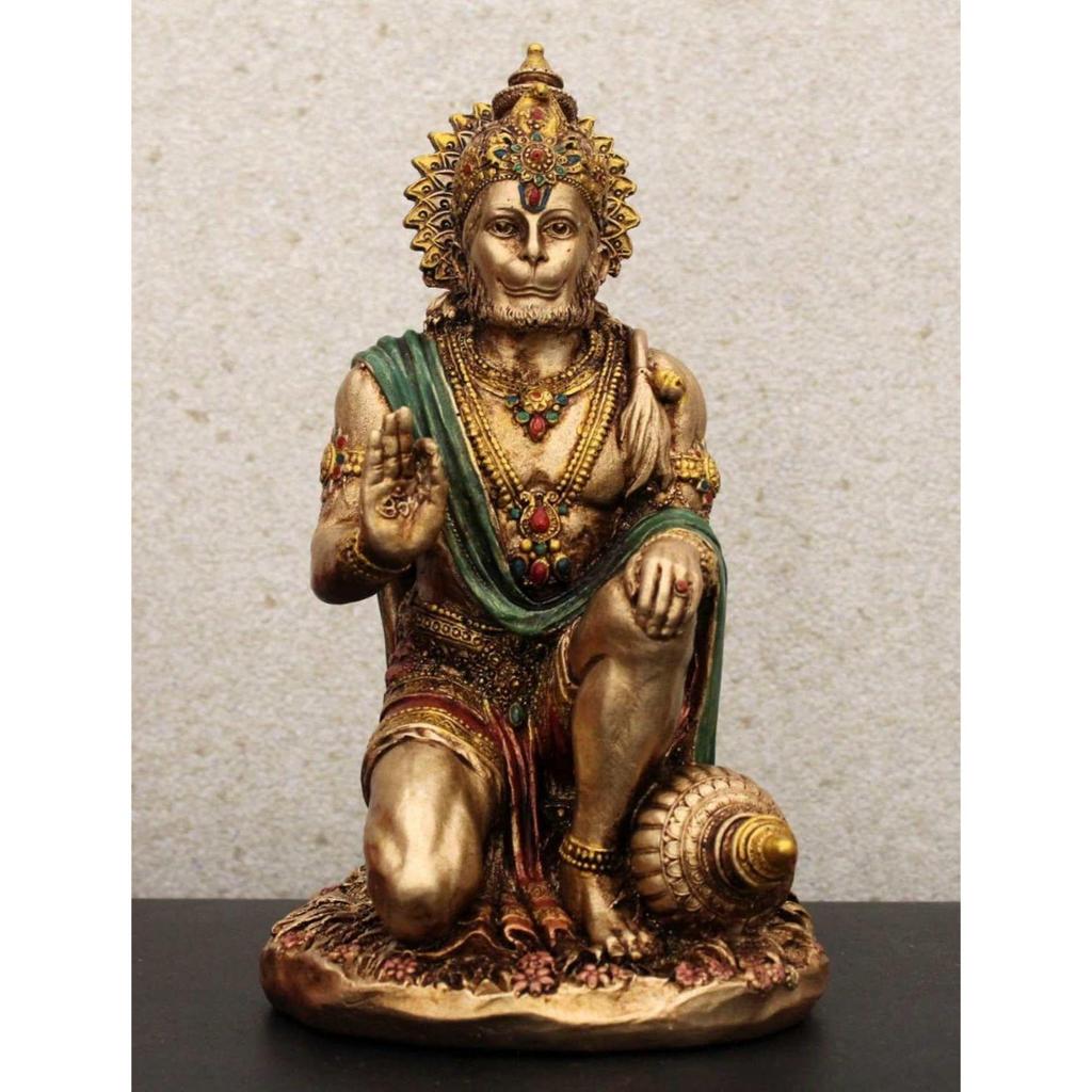 7" Hanuman Statue Sitting Metal Finish Idol Decorative Showpiece Handcrafted Hanuman Ji Murti for Home Office and Gifting Purpose Sculpture,