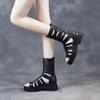 Fashion Back Zipper Retro Women Boots Cowhide Platform Gladiator Women Sandals Summer Flats Black Boots Wedge Leather Women Shoes