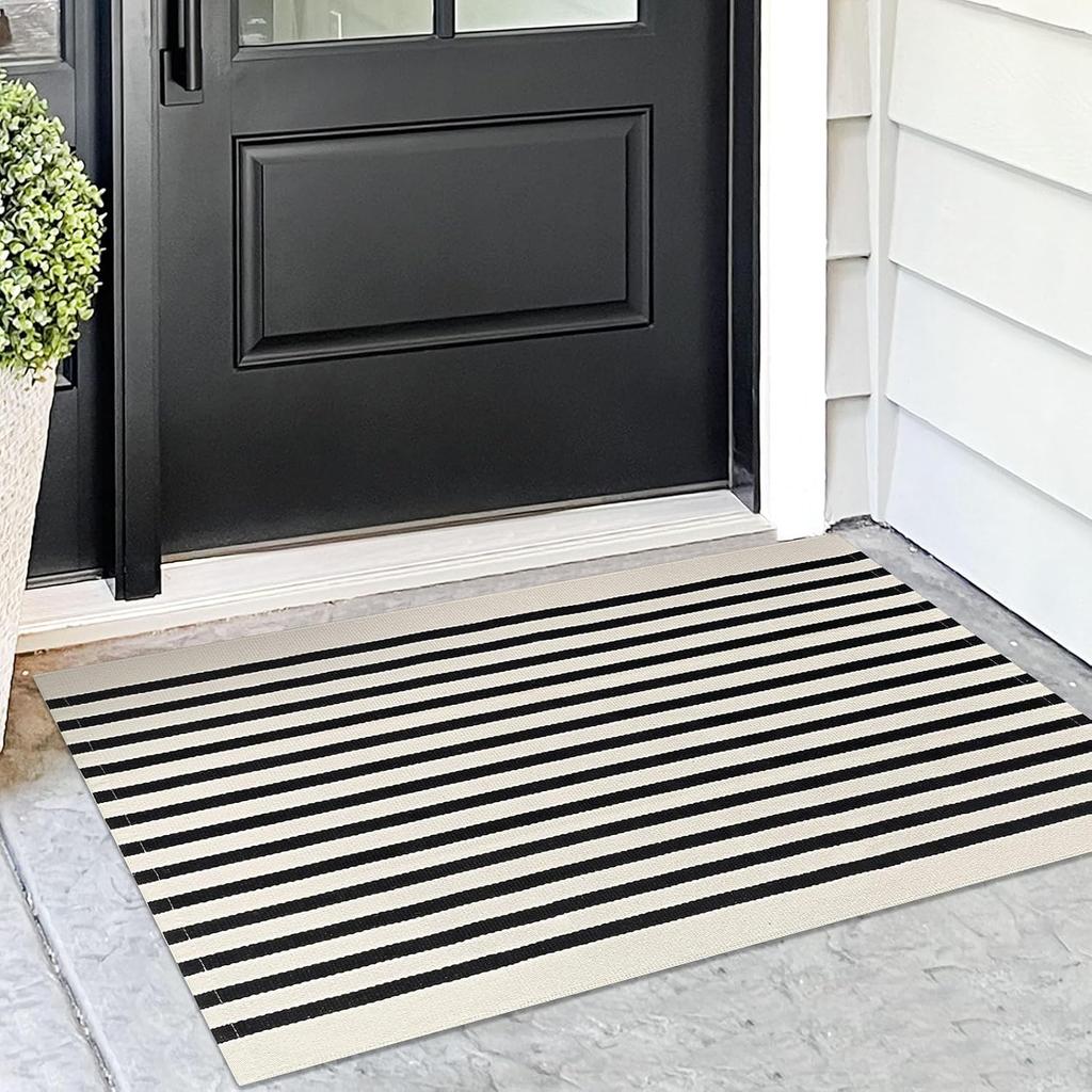 Loop Pile Entry Door Rug Machine-Washable Striped Porch Carpet, Indoor And Outdoor Floor Mat, Home Decoration
