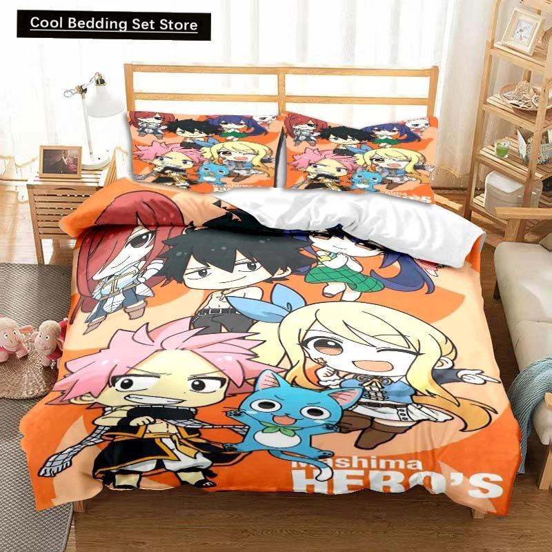 3D аниме Fairy Tail комплект постельного белья Кровать из трех предметов Пододеяльник Односпальная кровать Двуспальная кровать Queen Size Пододеяльник Комплект для взрослых Детская спальня