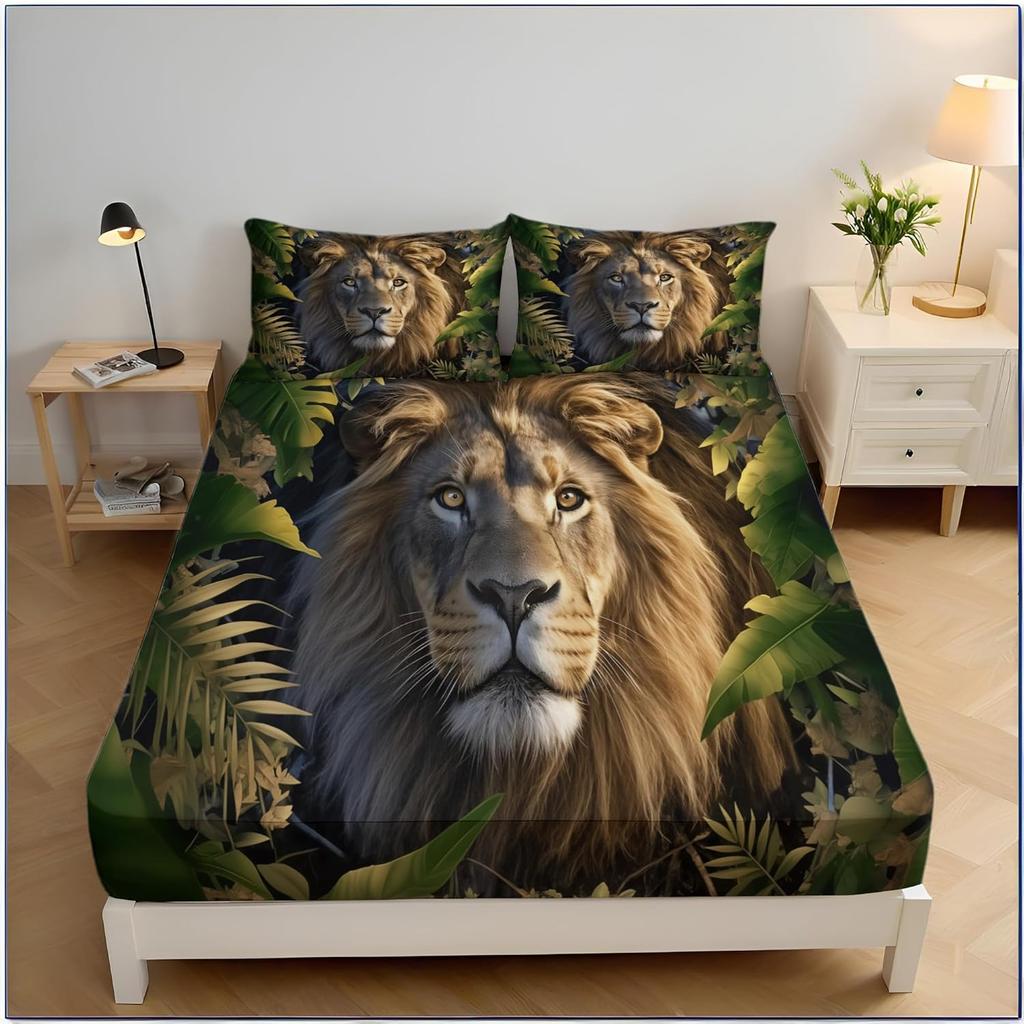 Детский комплект постельного белья с животными, мультяшный комплект простыней с принтом льва, детский для мальчиков и девочек, сафари, зоопарк, простыня на резинке, коллекция для спальни