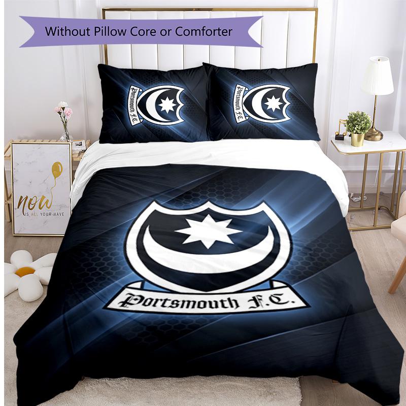 Portsmouth FC Printed 3PCS Bedding Set Breathable Duvet Cover with Pillowcases Decorative Bed Linen for Bedroom Home