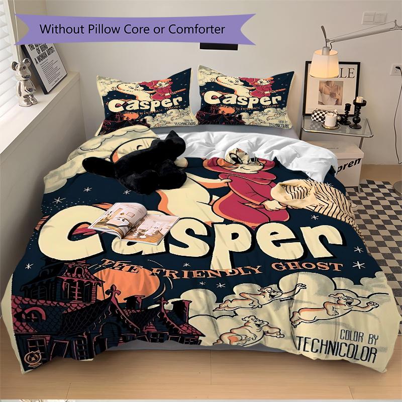 3Pcs Casper Friendly Ghost Adventure Bedding Set Quilt Cover Pillowcase Home Christmas Xmas Halloween Gift 1 Duvet Cover 2 Pillowcase M92951