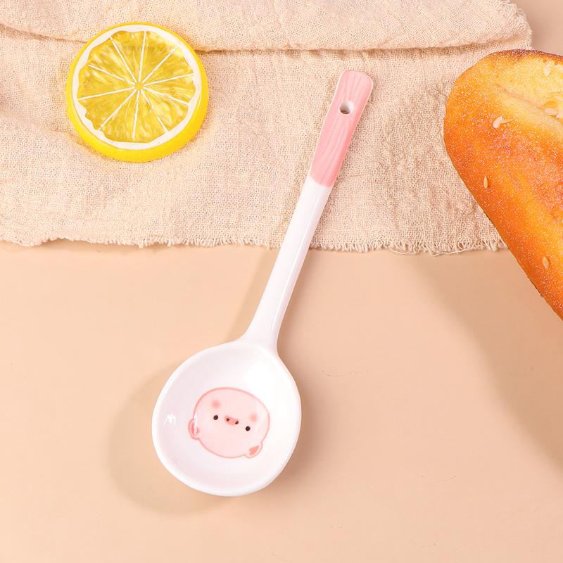 Керамическая суповая ложка в виде свиньи Kawaii, милая расписанная вручную кофейная десертная ложка с длинной ручкой, кухонные принадлежности
