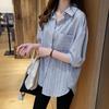 Vertical Striped Shirt for Women's Spring Summer Design Niche Women's Top Casual Versatile Medium Sleeved Plus Size Loose Shirt