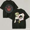 Винтажная стираная футболка Code Geass Манга Двусторонняя графика Мягкий хлопок Круглый вырез Короткий рукав Унисекс Оверсайз Уличная одежда Футболки