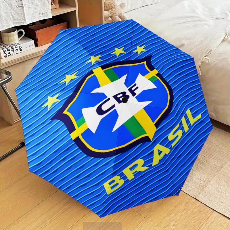 1PC Brazilian Football Emblem Printed Umbrella Folding umbrella, automatic umbrella 8-Frame for Travel, camping Fan gifts Christmas Gifts
