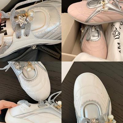 Коровья кожа~ Виноградная мать увеличение высоты 5 см толстая подошва туфли жемчужная шнуровка круглый носок цветовая гамма повседневная спортивная обувь женская обувь Форреста Гампа