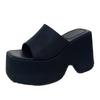 Summer Punk Chunky Platform Mule Sandals For Women Thick Heel Black Leisure Women Shoes Casual Slipper Big Size 42