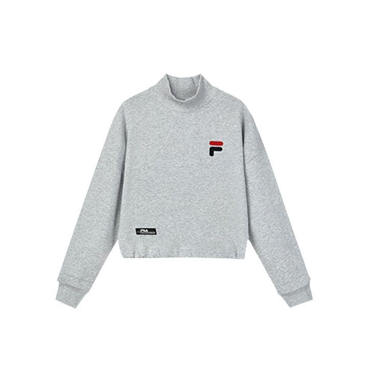 Fila Свитшот женский спортивный укороченный с логотипом, с полувысоким воротником, серый F11W149215F-MG