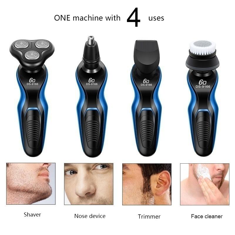 Модернизированная многофункциональная перезаряжаемая электробритва 4 в 1 для мужчин, 6D триммер для носа, щетка для чистки лица, бритвы для лица с тройным лезвием HMM