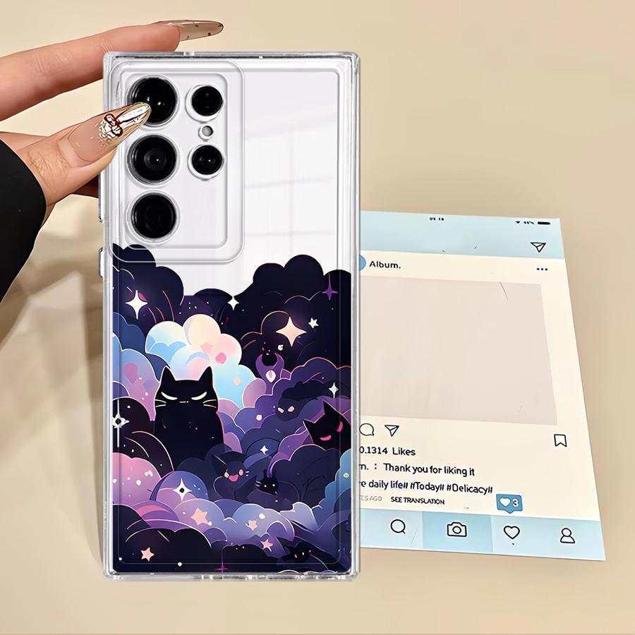 Чехол для телефона Samsung Galaxy Note 20 Ultra 10 S23 Ultra S22 FE S26 S21 S24 S20 Plus S25 Edge Черный Кот Звездная Ночь