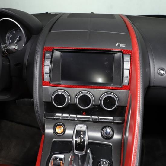 Red Carbon Fiber Navigation Panel Trim Sticker Fit For Jaguar F-TYPE 2013-